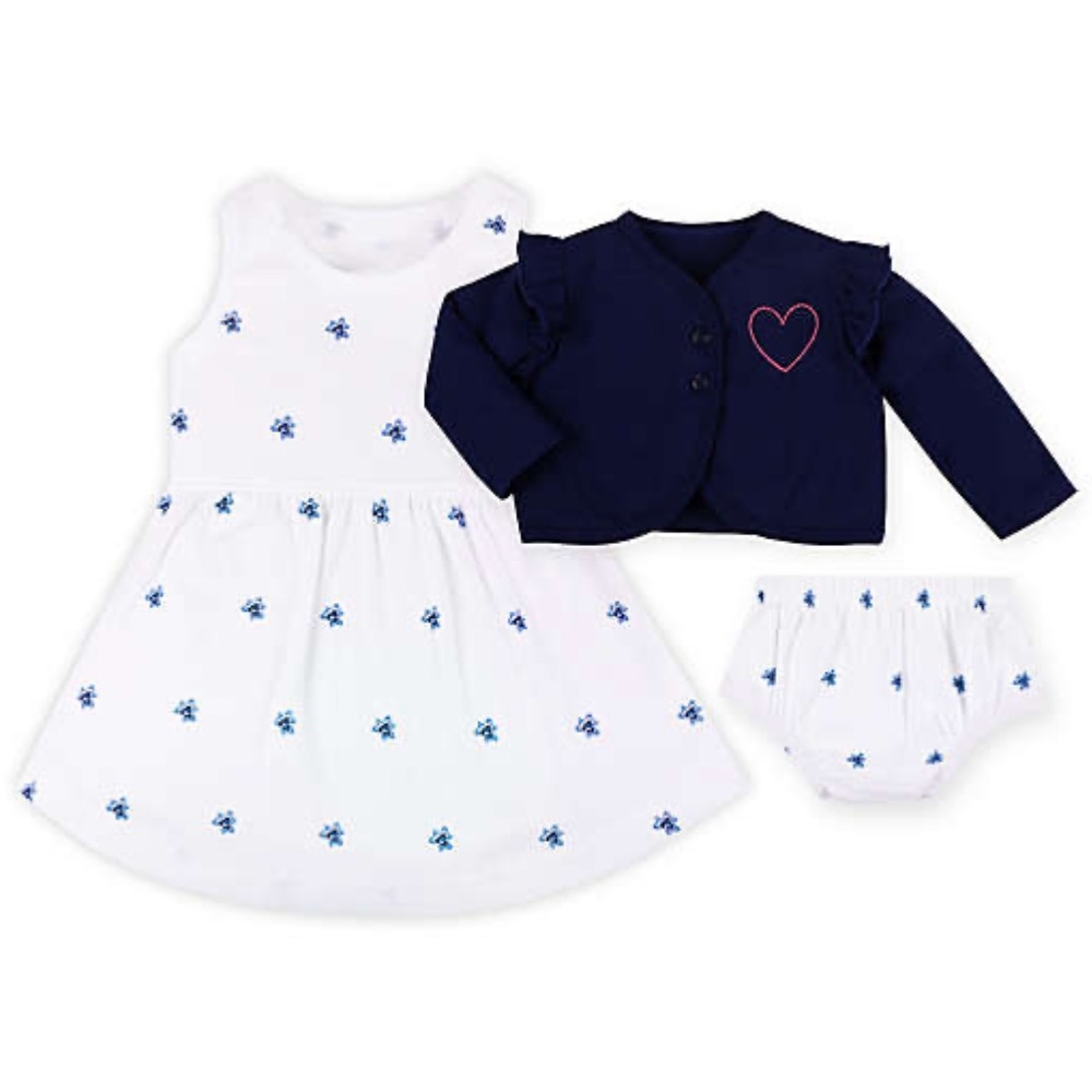 Lamaze® 3-Piece Organic Cotton Dress, Cardigan and Bloomer Set in Cobalt Blue